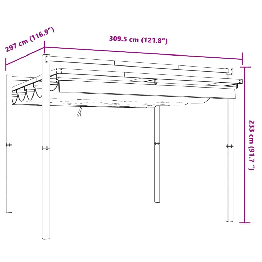 Pavillon de jardin avec toit extensible anthracite 3x3 m aluminium