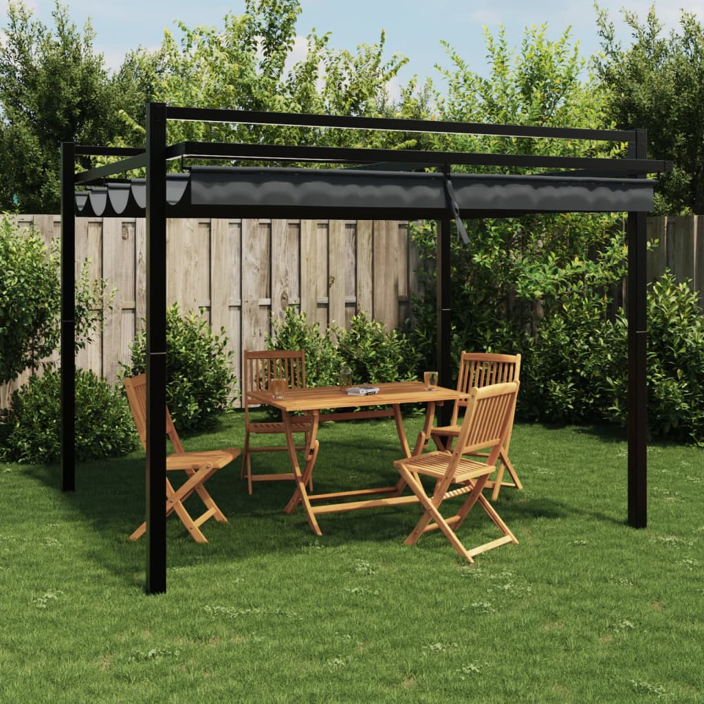 Pavillon de jardin avec toit extensible anthracite 3x3 m aluminium