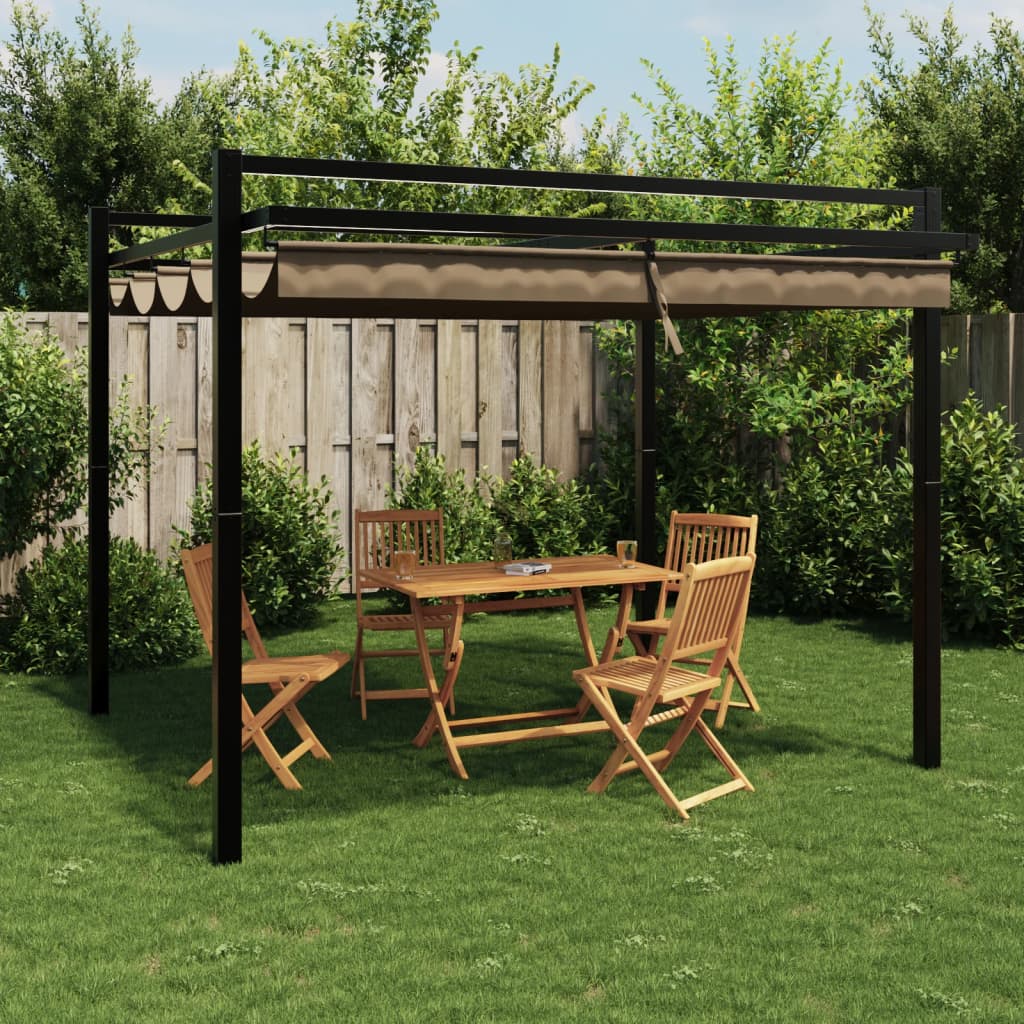 Gartenpavillon mit Ausziehbarem Dach Taupe 3x3 m Aluminium