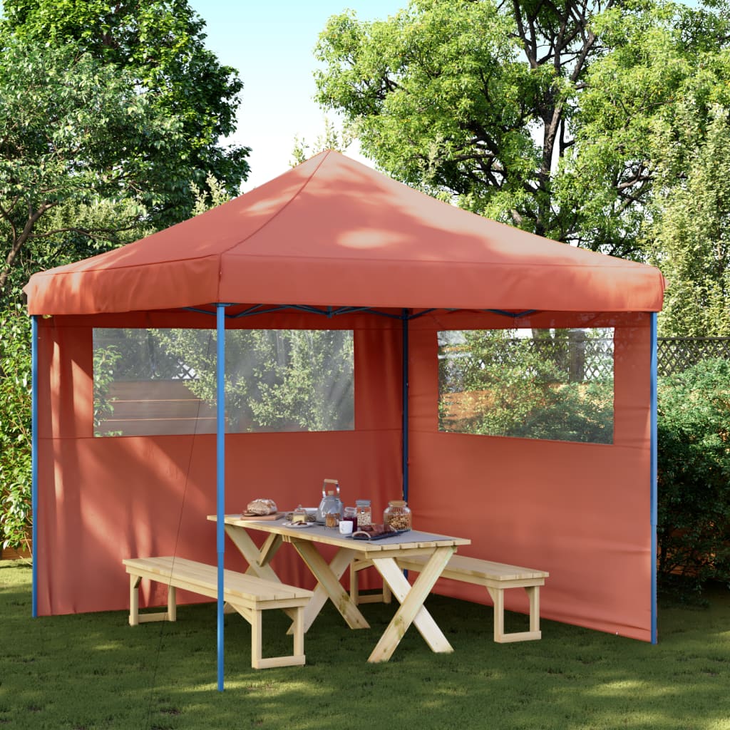 Tente de fête pop-up pliable avec 2 panneaux latéraux rouge terre cuite