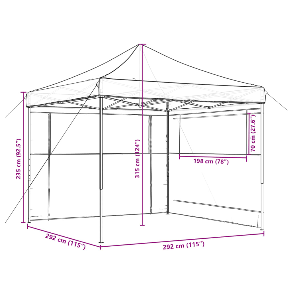 Tente de fête pop-up pliable avec 2 panneaux latéraux noir
