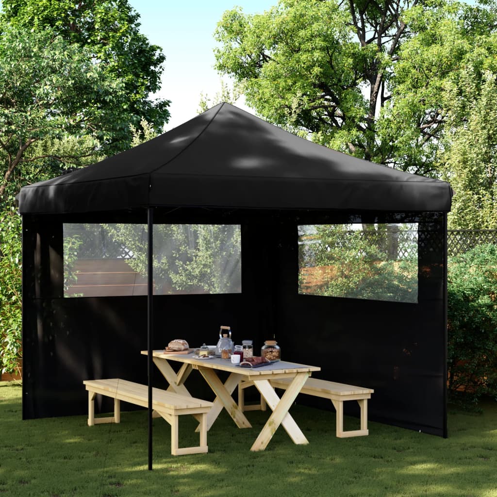 Tente de fête pop-up pliable avec 2 panneaux latéraux noir
