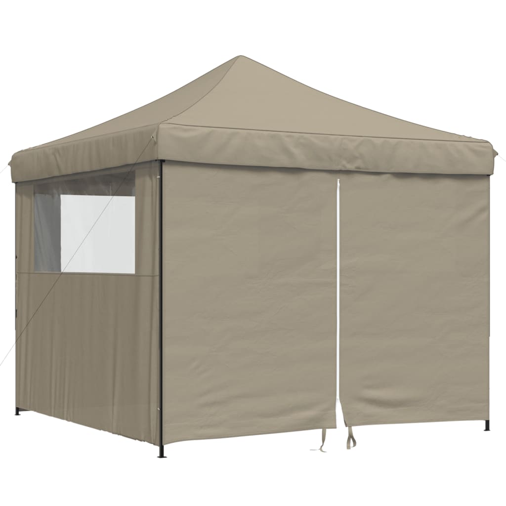 Tente de fête pop-up pliable avec 4 panneaux latéraux taupe