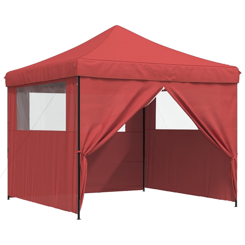 Tente de fête pop-up pliable avec 4 panneaux latéraux rouge bordeaux