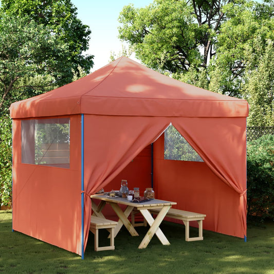 Tente de fête pop-up pliable avec 4 panneaux latéraux rouge terre cuite
