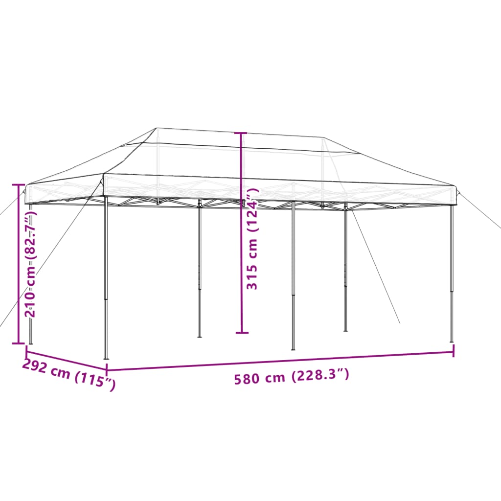 Tente de fête pliable pop-up taupe 580x292x315 cm