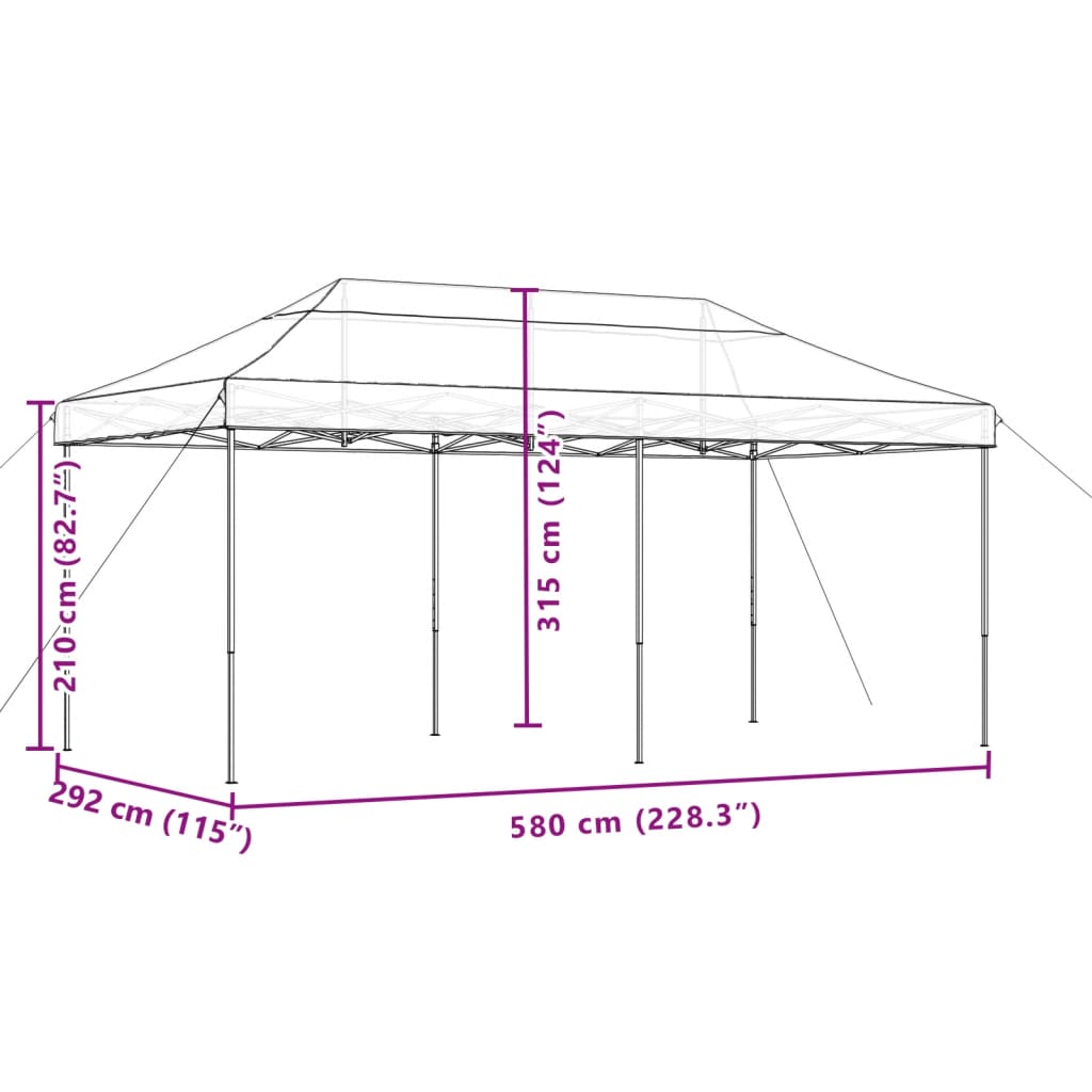 Tente de fête pliable pop-up noir 580x292x315 cm