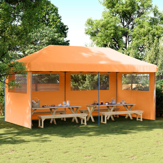 Tente de fête pop-up pliable avec 3 panneaux latéraux orange