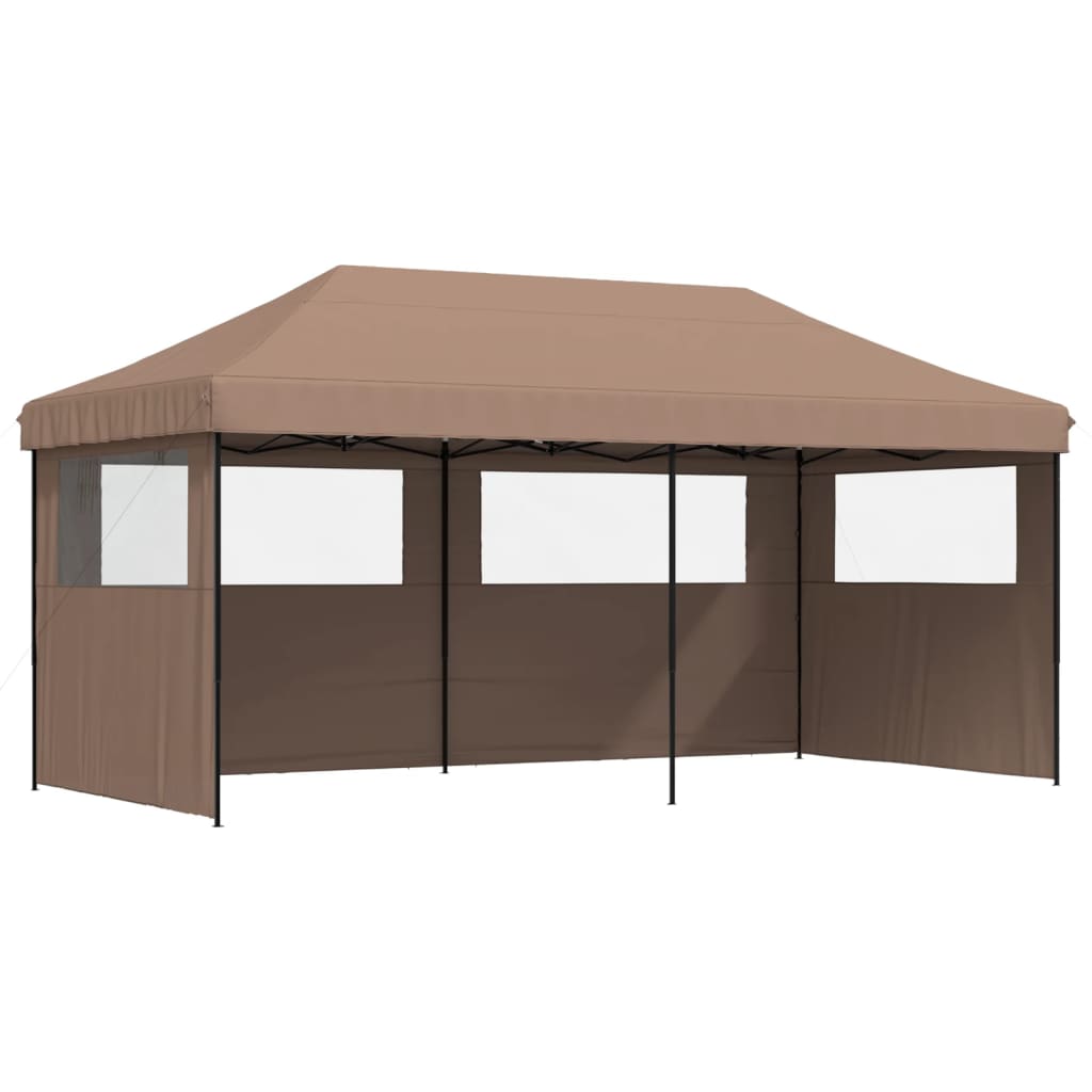 Tente de fête pop-up pliable avec 3 panneaux latéraux marron
