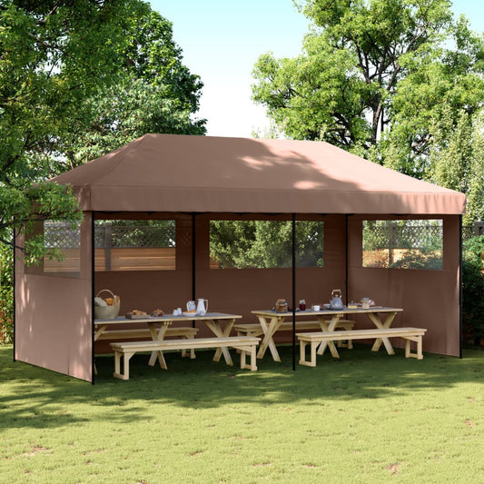 Tente de fête pop-up pliable avec 3 panneaux latéraux marron