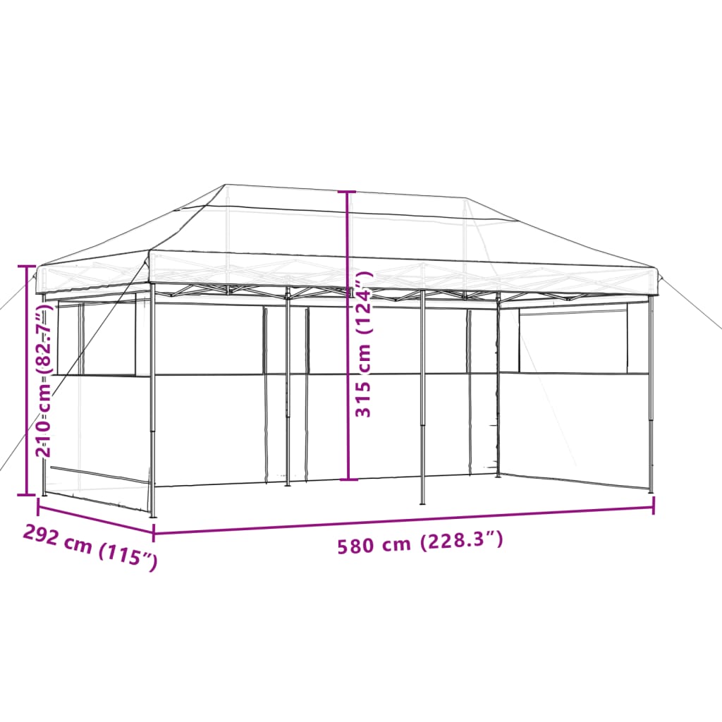 Tente de fête pop-up pliable avec 3 panneaux latéraux noir
