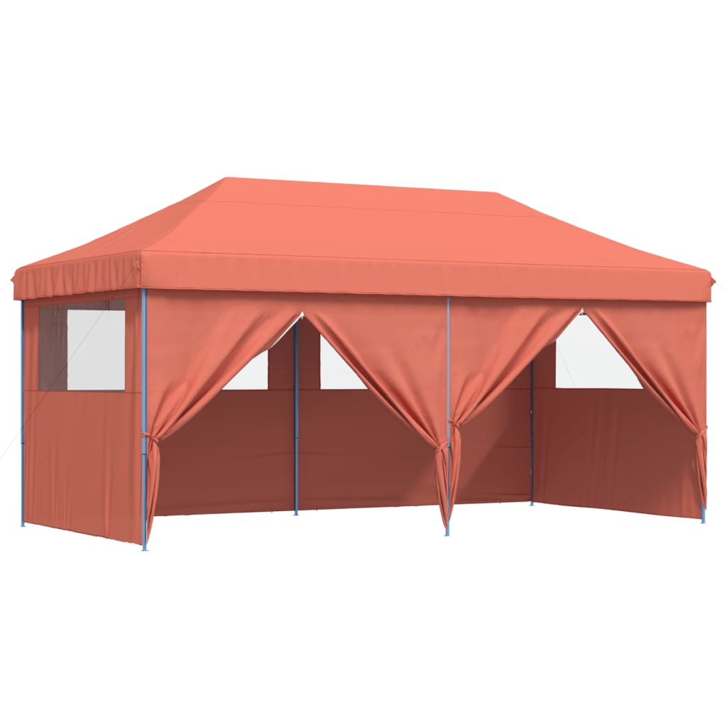 Tente de fête pop-up pliable avec 4 panneaux latéraux rouge terre cuite