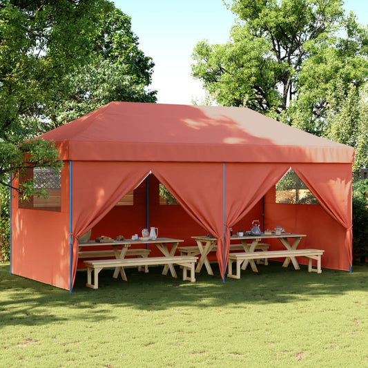 Tente de fête pop-up pliable avec 4 panneaux latéraux rouge terre cuite