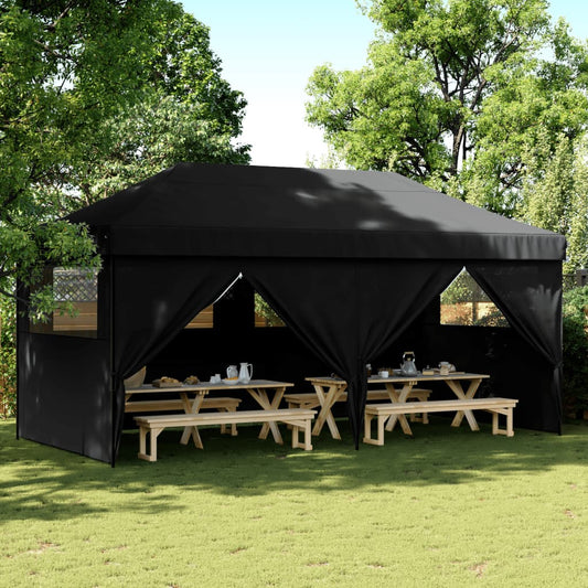 Tente de fête pop-up pliable avec 4 panneaux latéraux noir