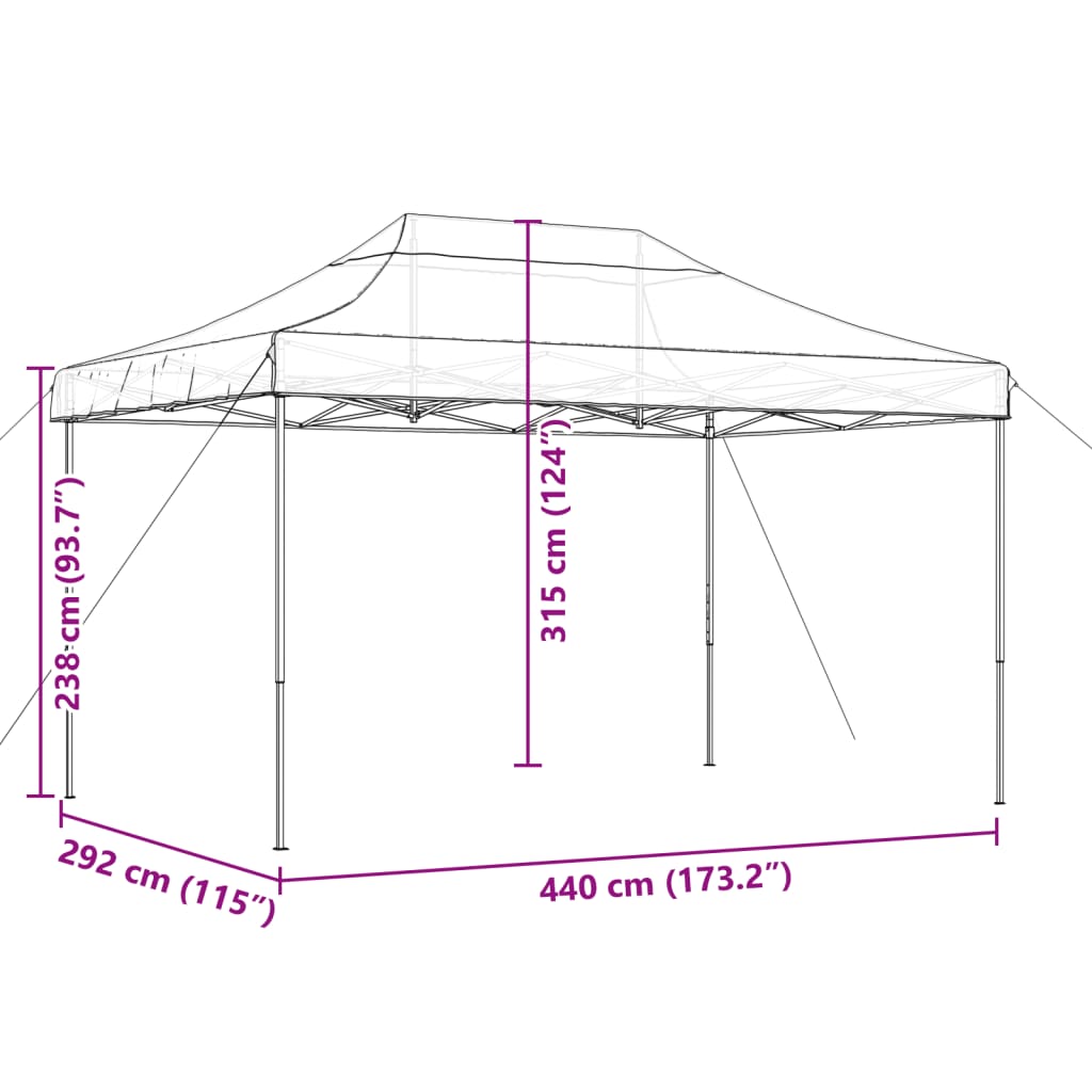 Tente de fête pliable pop-up taupe 440x292x315 cm