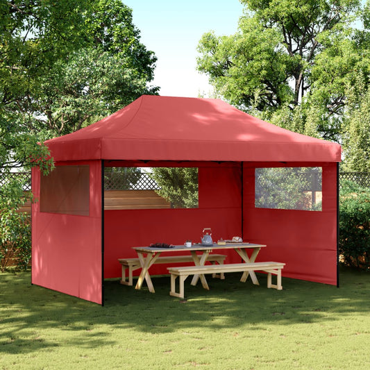 Tente de fête pop-up pliable avec 3 panneaux latéraux rouge bordeaux