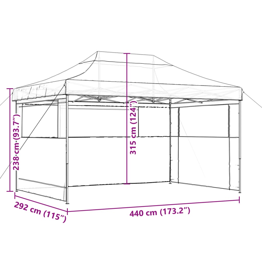 Tente de fête pop-up pliable avec 3 panneaux latéraux noir