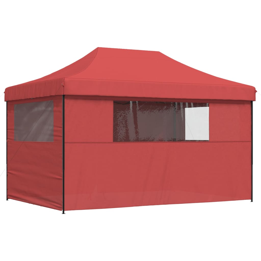Tente de fête pop-up pliable avec 4 panneaux latéraux rouge bordeaux