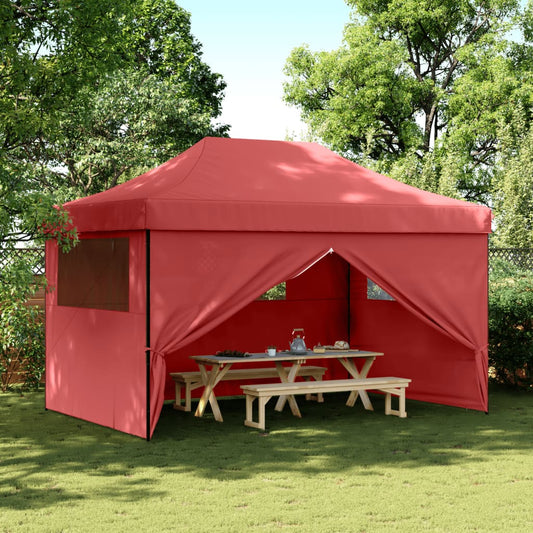 Tente de fête pop-up pliable avec 4 panneaux latéraux rouge bordeaux