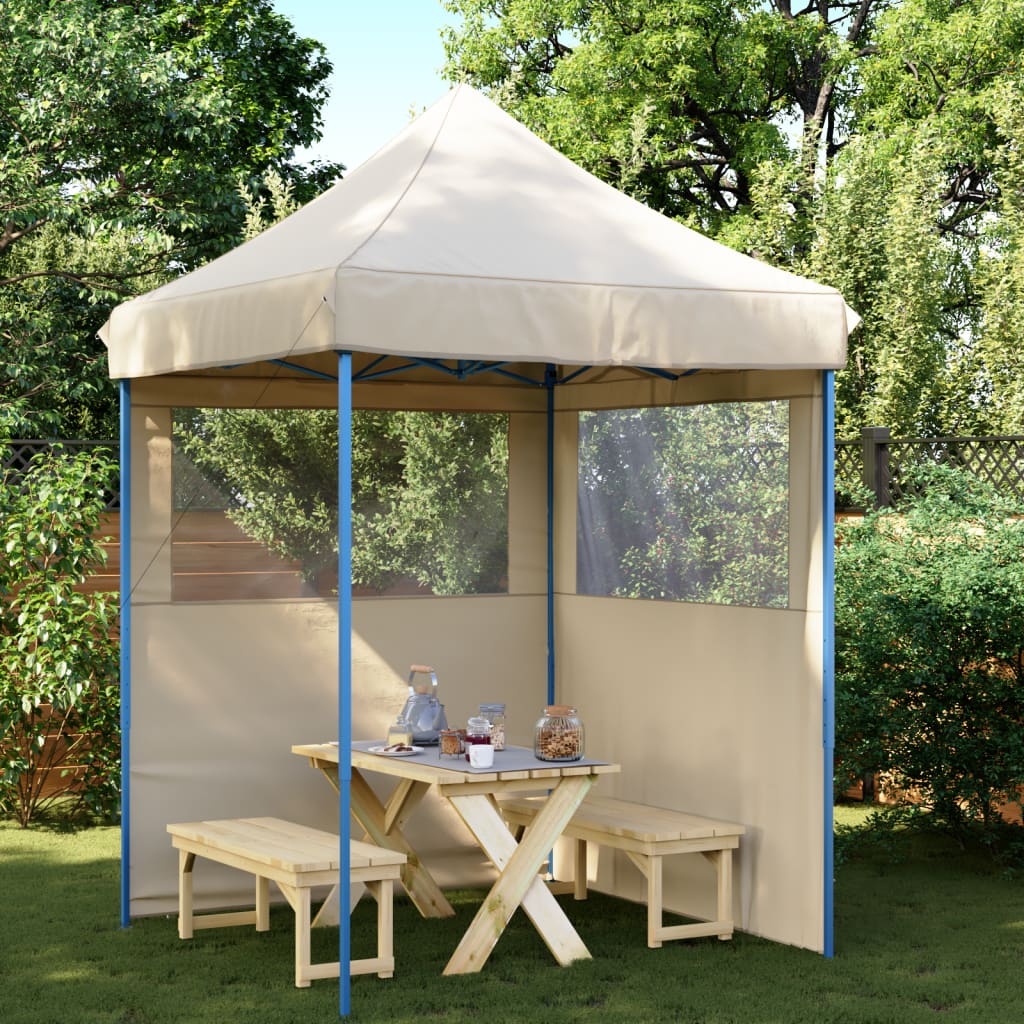 Tente de fête pop-up pliable avec 2 panneaux latéraux beige