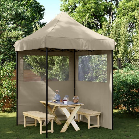 Tente de réception pliable pop-up avec 2 panneaux latéraux taupe