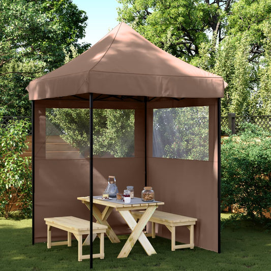 Tente de fête pop-up pliable avec 2 panneaux latéraux marron