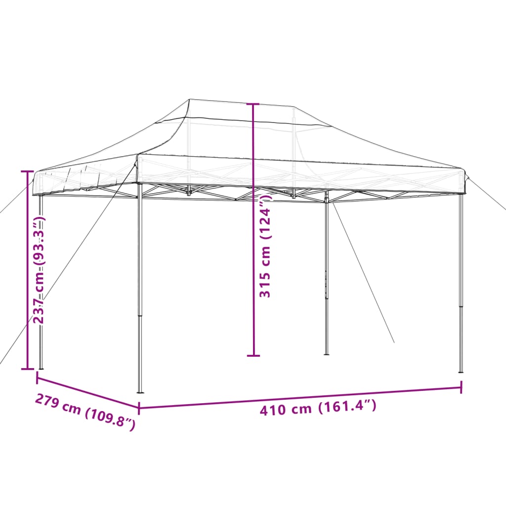 Tente de fête pliable pop-up terre cuite rouge 410x279x315 cm