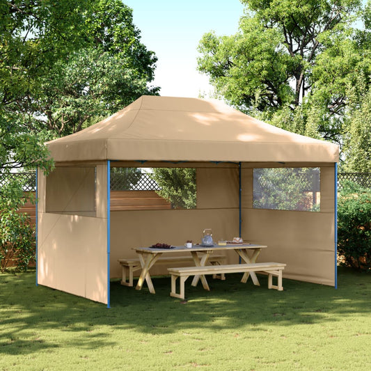 Tente de fête pop-up pliable avec 3 panneaux latéraux beige