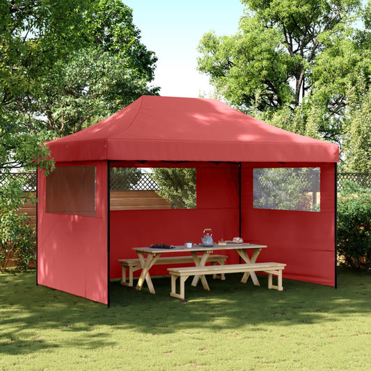Tente de fête pop-up pliable avec 3 panneaux latéraux rouge bordeaux