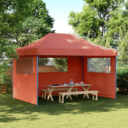 Tente de fête pop-up pliable avec 3 panneaux latéraux terre cuite