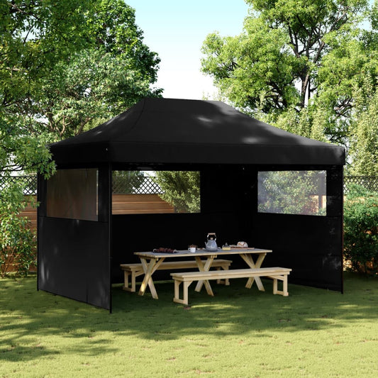 Tente de fête pop-up pliable avec 3 panneaux latéraux noir