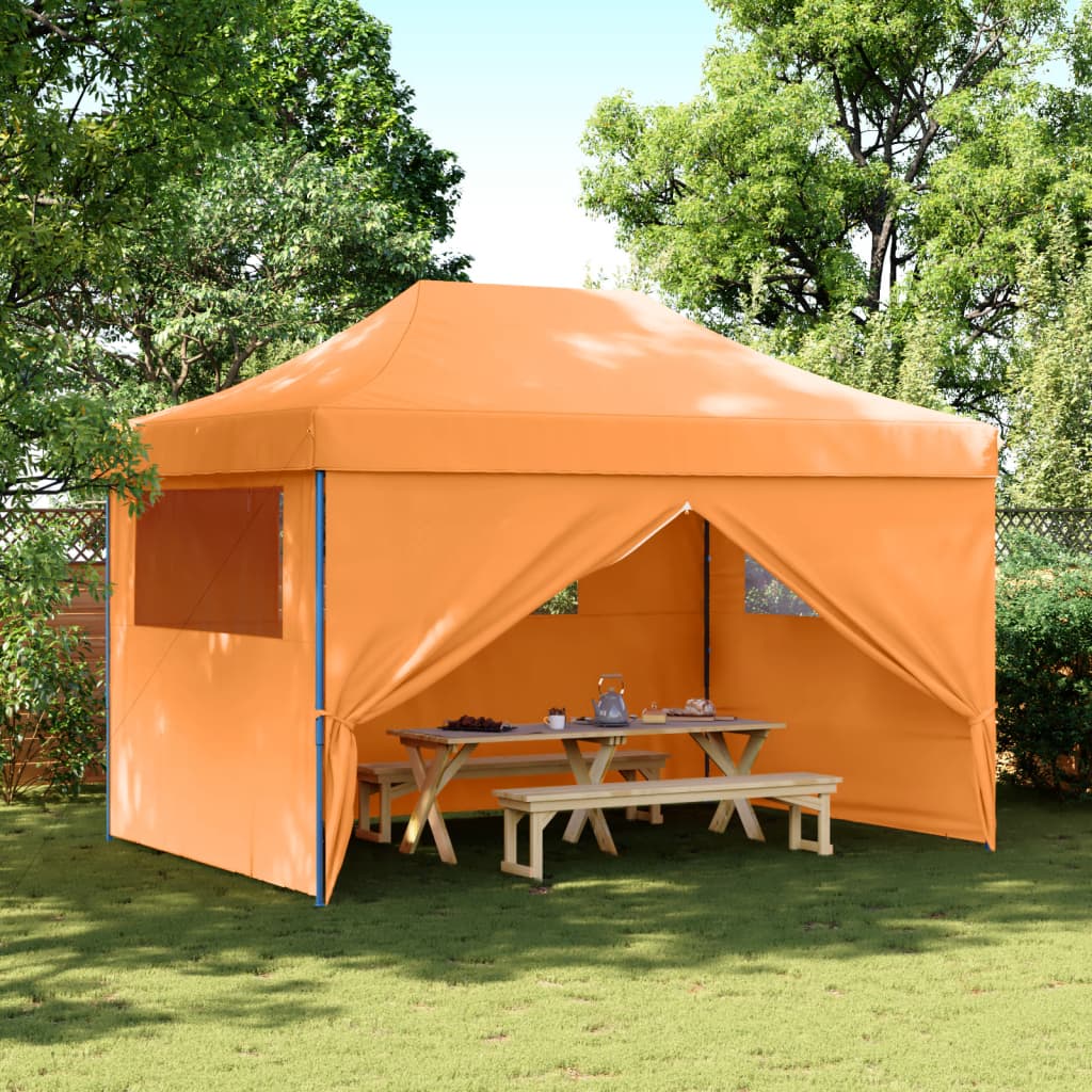 Tente de fête pop-up pliable avec 4 panneaux latéraux orange