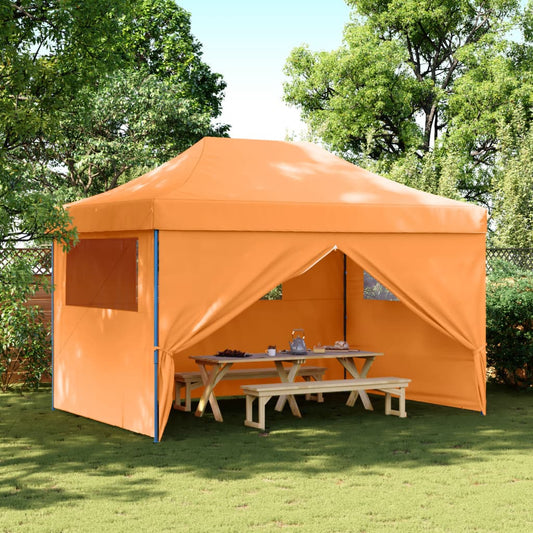 Tente de fête pop-up pliable avec 4 panneaux latéraux orange