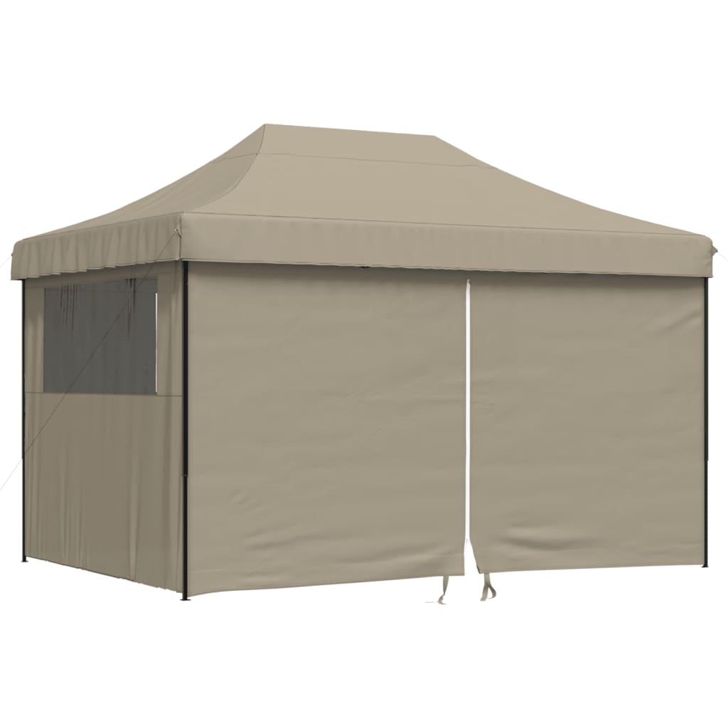 Tente de fête pop-up pliable avec 4 panneaux latéraux taupe