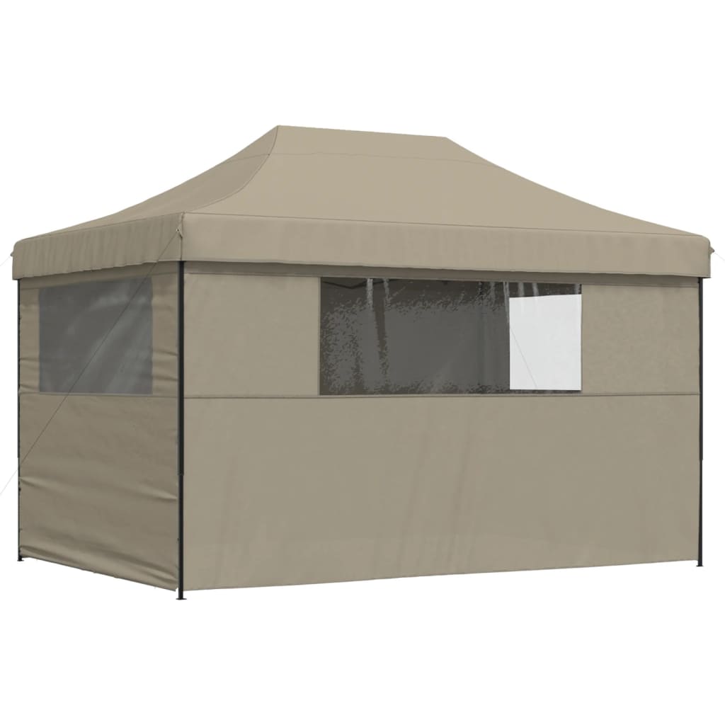 Tente de fête pop-up pliable avec 4 panneaux latéraux taupe