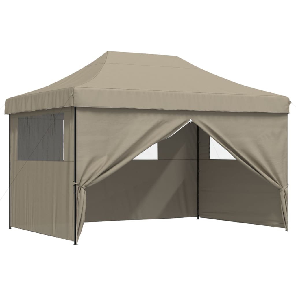 Tente de fête pop-up pliable avec 4 panneaux latéraux taupe