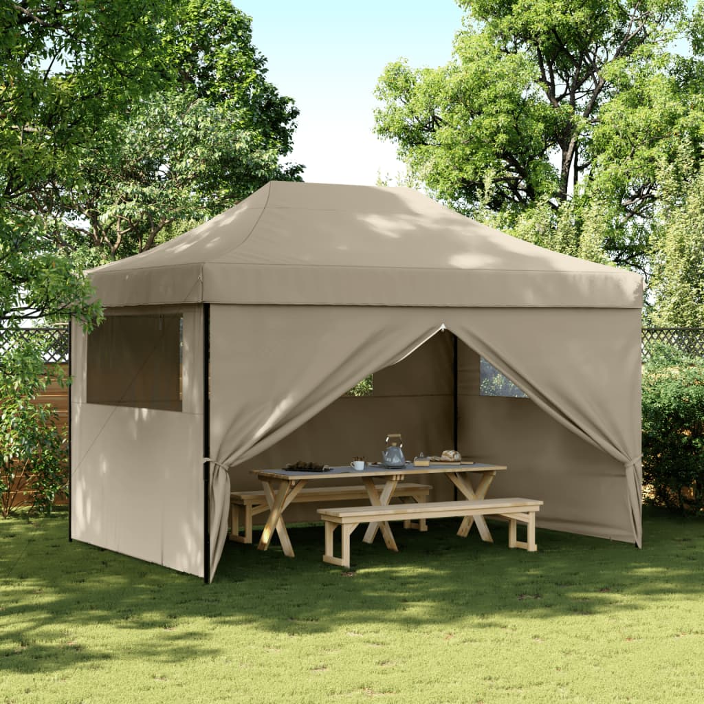 Tente de fête pop-up pliable avec 4 panneaux latéraux taupe