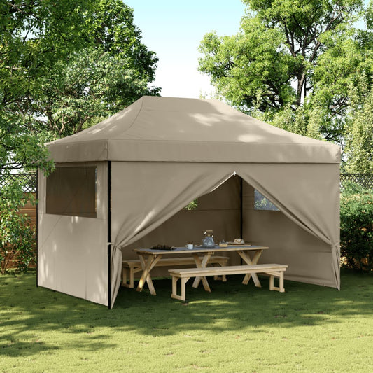 Tente de fête pop-up pliable avec 4 panneaux latéraux taupe