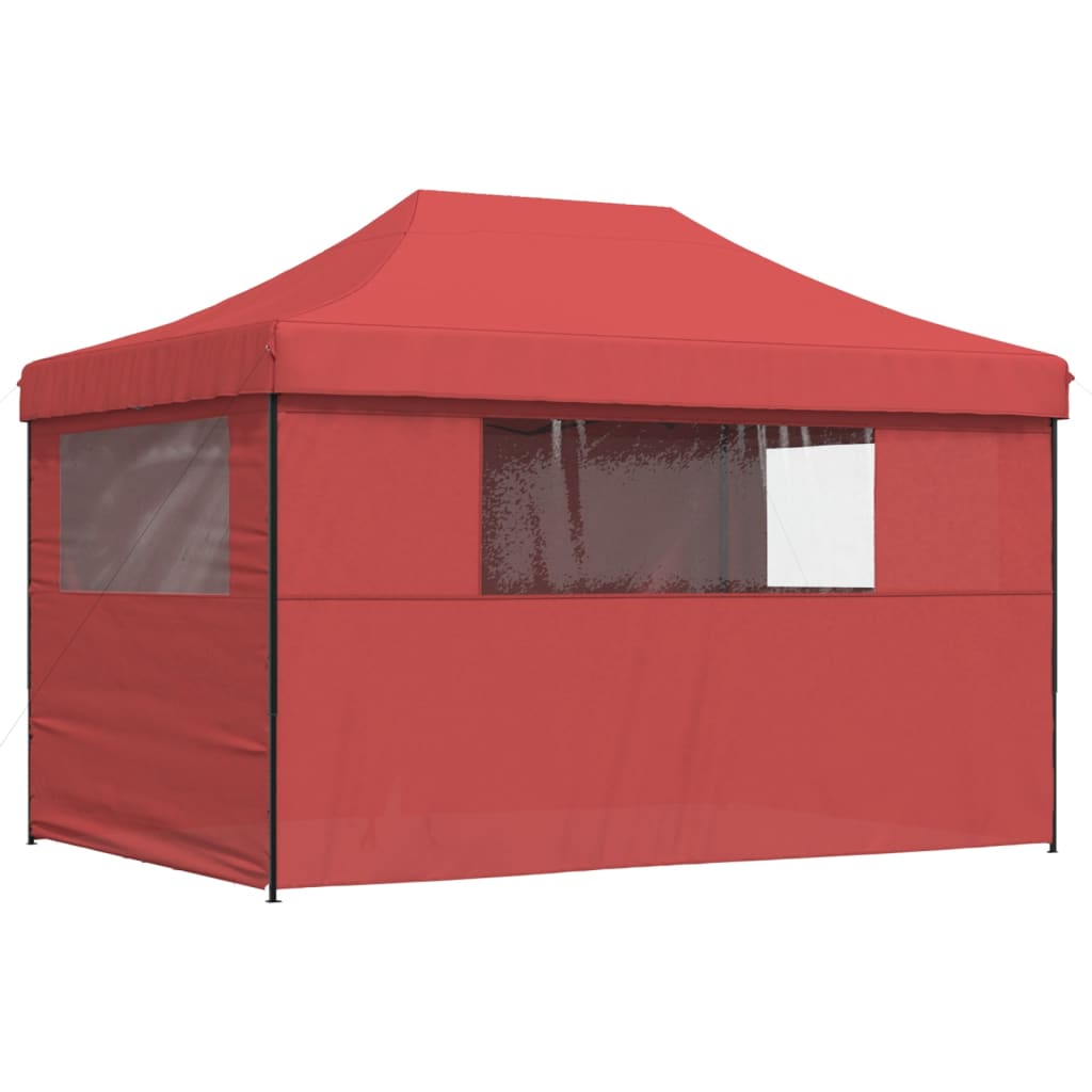 Tente de fête pop-up pliable avec 4 panneaux latéraux rouge bordeaux