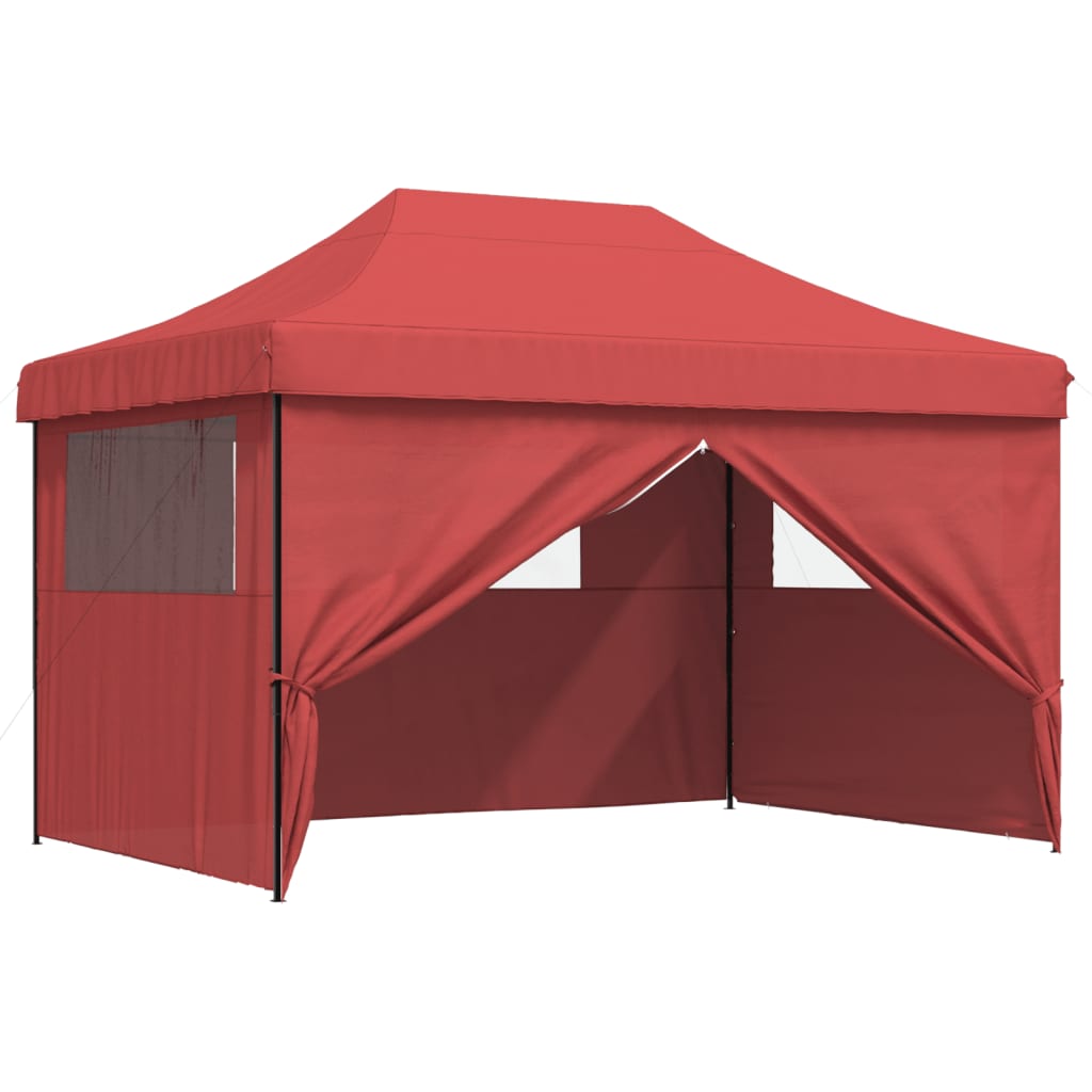 Tente de fête pop-up pliable avec 4 panneaux latéraux rouge bordeaux