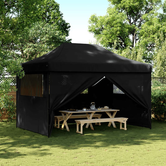 Tente de fête pop-up pliable avec 4 panneaux latéraux noir