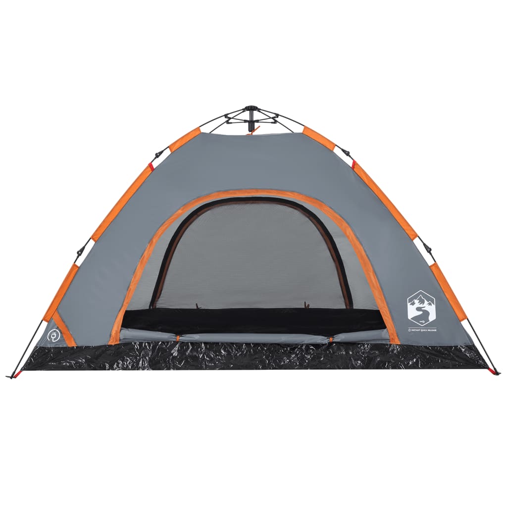 Campingzelt 4 Personen Grau und Orange Quick Release