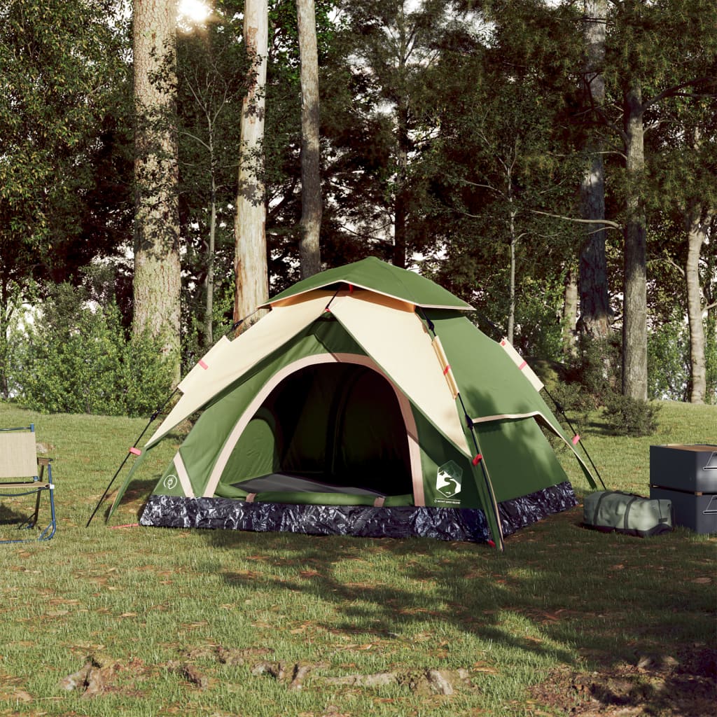 Tente de camping dôme 3 personnes verte à dégagement rapide