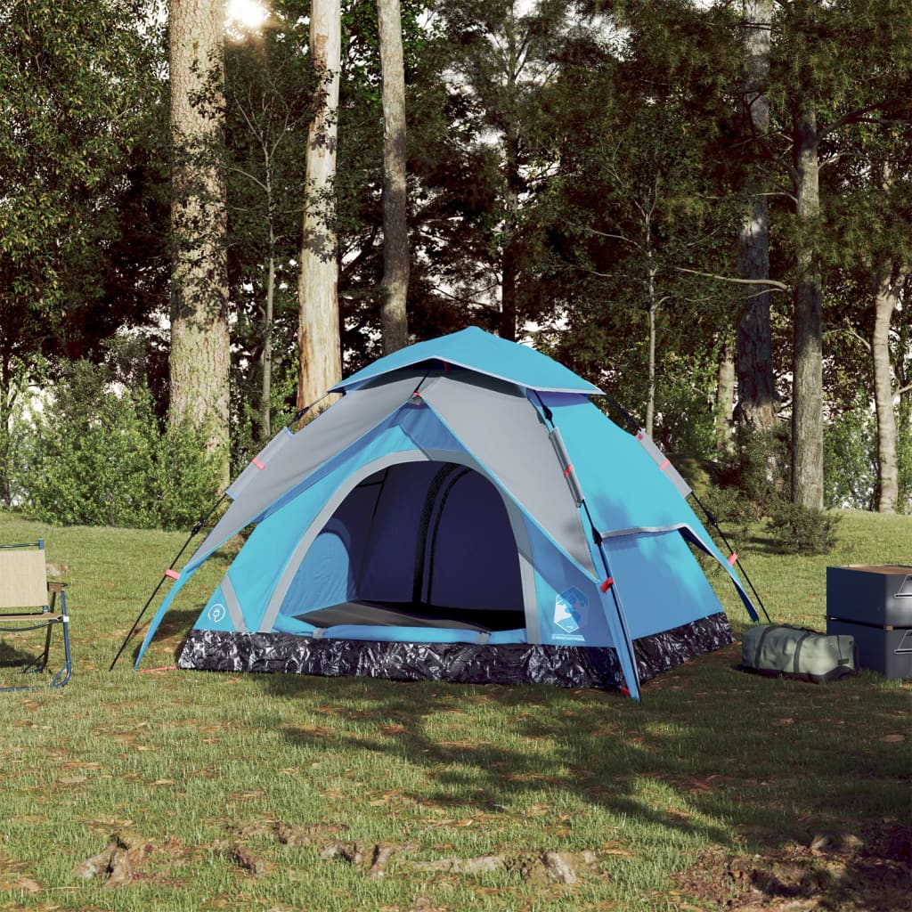 Tente de camping dôme 4 personnes bleue à dégagement rapide