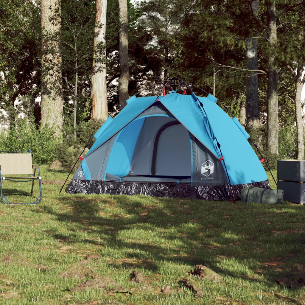 Tente de camping dôme 2 personnes bleue à dégagement rapide