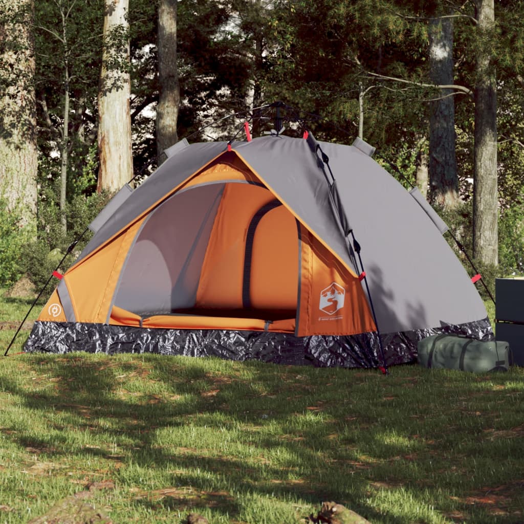 Kuppel-Campingzelt 3 Personen Grau und Orange Quick Release