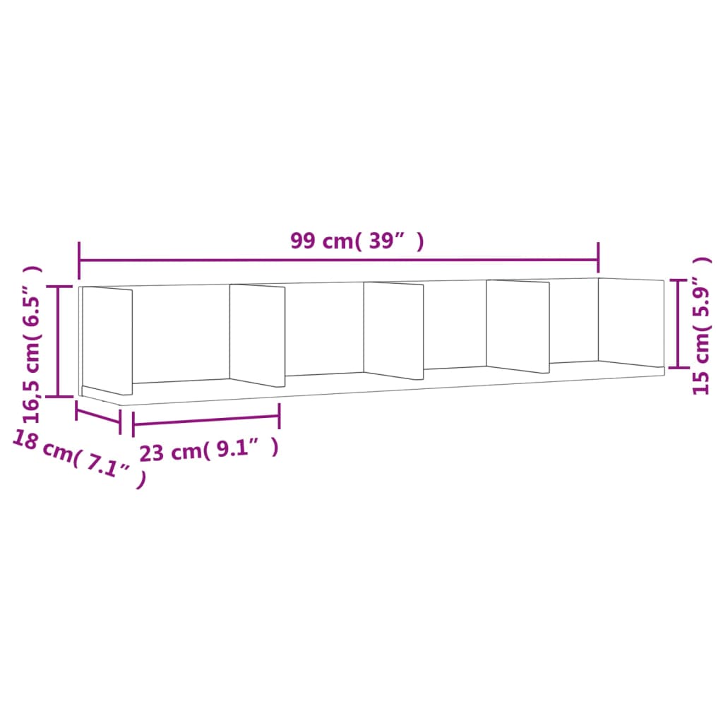 Wandschrank Grau Sonoma-Eiche 99x18x16,5 cm Holzwerkstoff