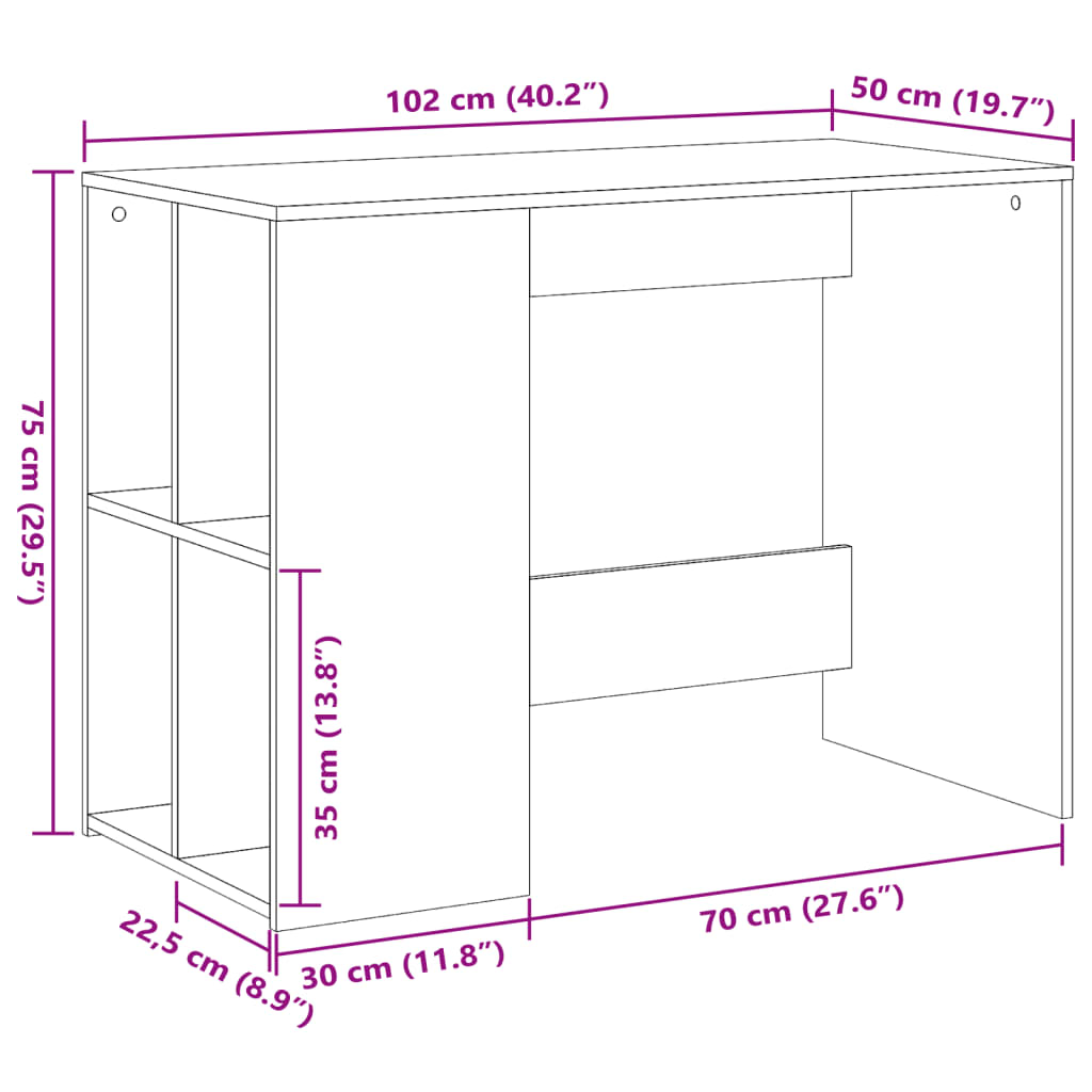 Bureau gris béton 102x50x75 cm en bois