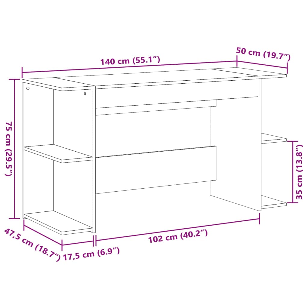 Bureau blanc 140x50x75 cm en bois