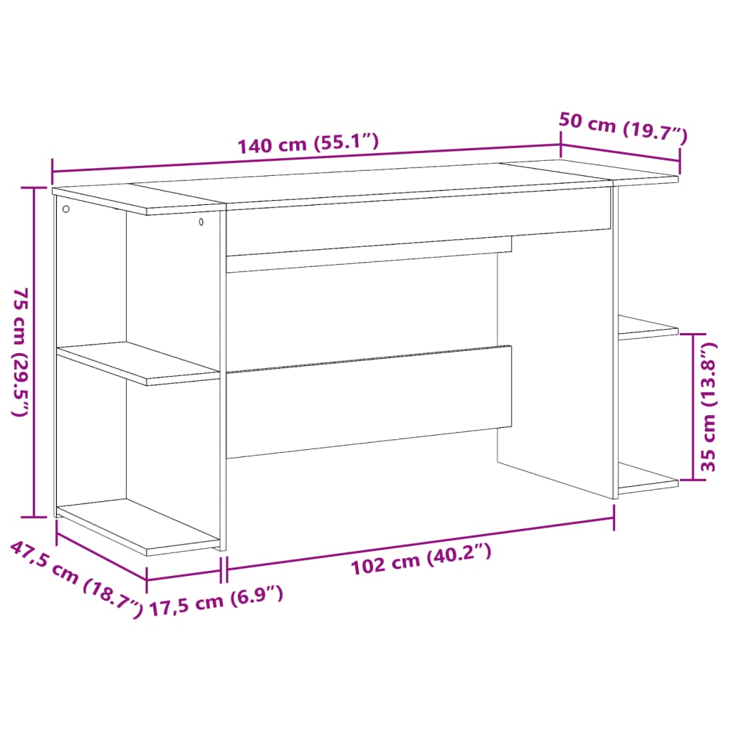 Bureau chêne Sonoma 140x50x75 cm matière bois